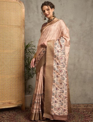 Peach wear saree with unstitched blouse