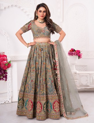 Grey silk lehenga choli for wedding elegance