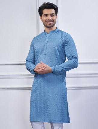 Amazing light blue cotton kurta suit