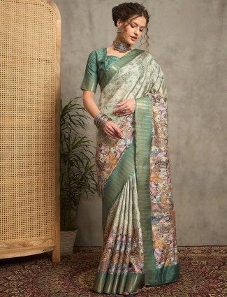 Light green bhagalpuri silk saree with unstitched blouse