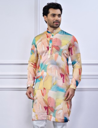 Stunning multi color printed cotton kurta suit