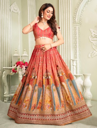 Peach silk lehenga choli for festive glamour