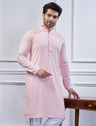 Cotton pink embroidery kurta suit