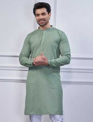 Elegant cotton pista green kurta suit