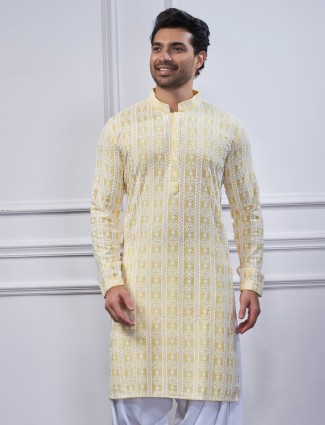 Cotton yellow embroidery kurta pajama