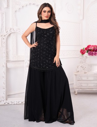 Classic black georgette palazzo set with subtle sequin highlights
