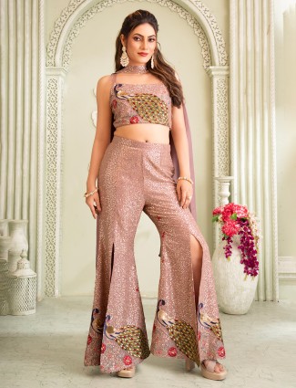 Mauve purple silk palazzo set with sleeveless modern appeal