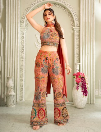 Pastel pink silk palazzo set with zardosi and resham embroidery