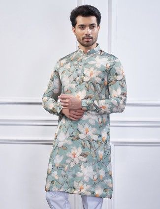 Classic pista green cotton printed kurta suit