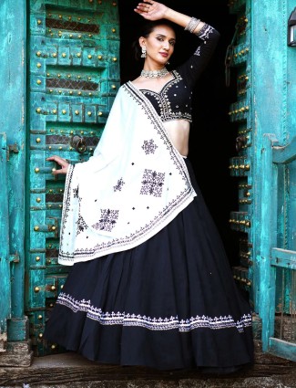 Black cotton silk chaniya choli with dupatta