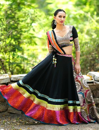 Cotton silk black chaniya choli with dupatta