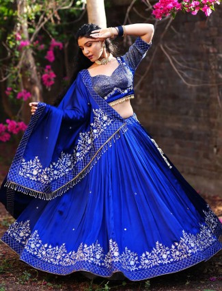 Beautiful blue cotton silk chaniya choli
