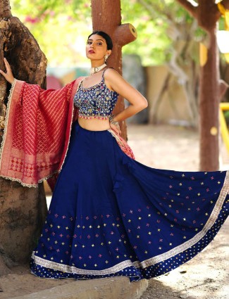 Navy cotton silk chaniya choli with dupatta