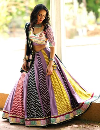 Stunning lilac purple cotton silk chaniya choli