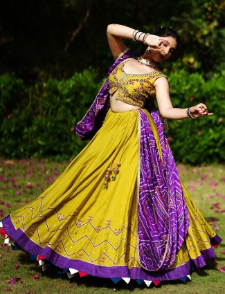 Mehendi yellow cotton silk chaniya choli