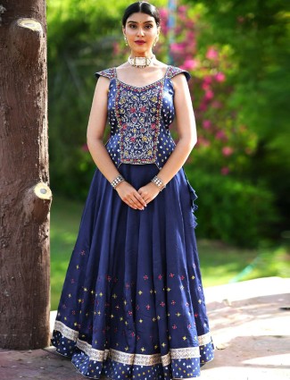 Cotton navy chaniya choli for women