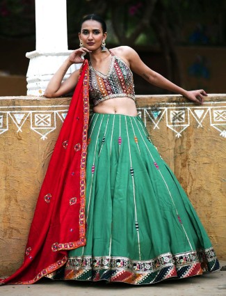 Pista green cotton silk chaniya choli