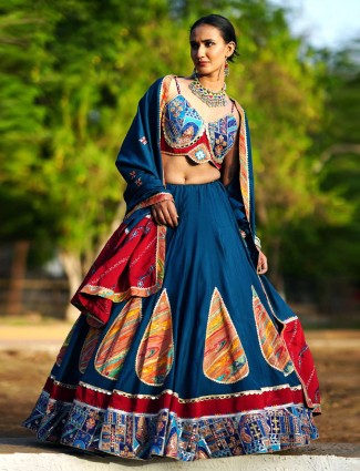 Beautiful rama blue cotton silk chaniya choli