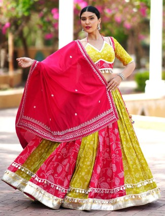Rani color and light green cotton silk chaniya choli