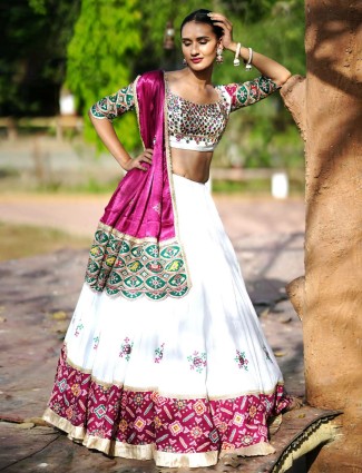 White cotton silk navratri wear chaniya choli