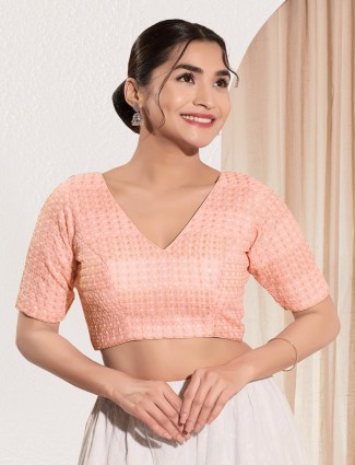 Peach polyester ready made blouse