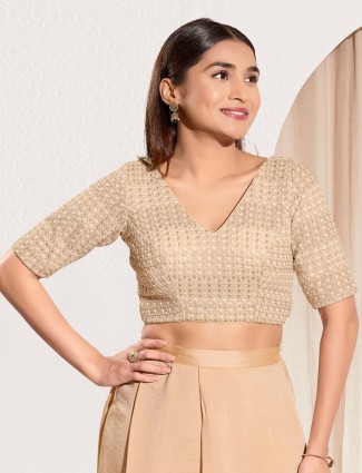 Beige ready made blouse with V neck