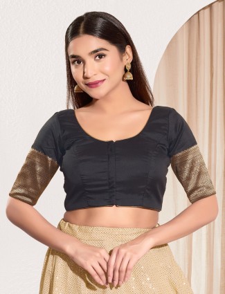 Black silk ready made blouse for women