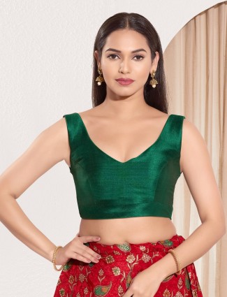Ready made silk blouse in bottle green