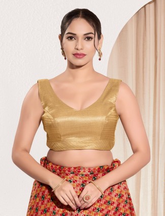 Golden silk ready made blouse with zari weaving