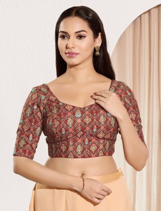 Maroon viscose rayon ready made blouse