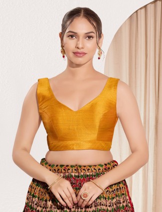 Ready made mustard yellow silk blouse for women