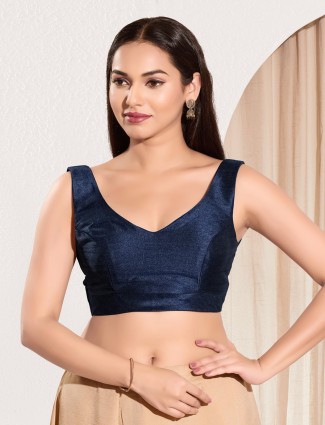 Rich silk navy blouse with zari work