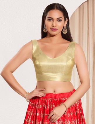 Gold silk sleeveless ready made blouse