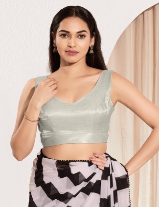 Silver ready made blouse in silk for women