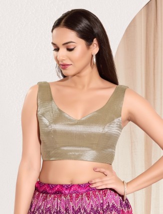 Silver silk ready made blouse with zari weaving