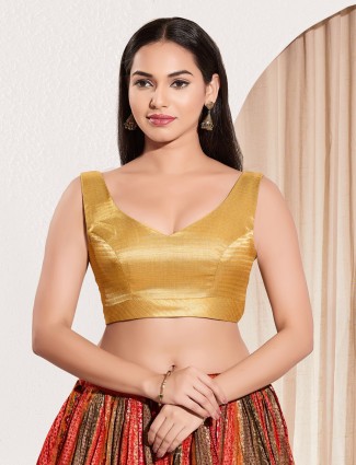 Yellow gold silk ready made blouse