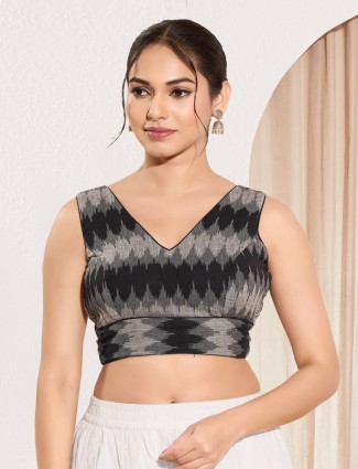 Black printed cotton ready made blouse