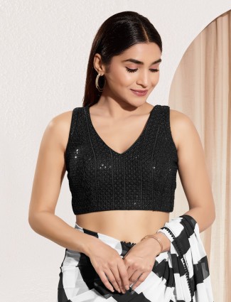 Black sequins worked ready made blouse