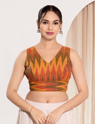 Mustard yellow cotton ready made blouse for women