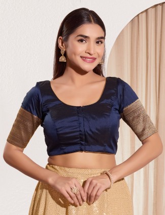 Navy silk ready made blouse for women