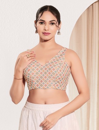 Peach ready made blouse in jacquard