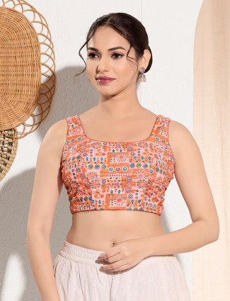 Peach printed viscose rayon blouse