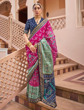 Luxurious pink silk festive saree set