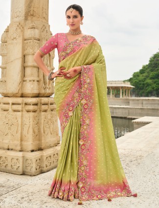 Pista green radiant tissue silk saree