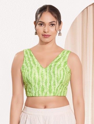 Pista green printed ready made blouse