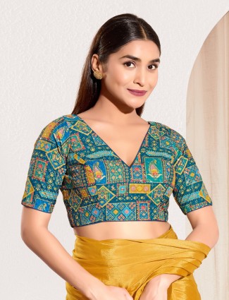 Blue ready made blouse in viscose rayon