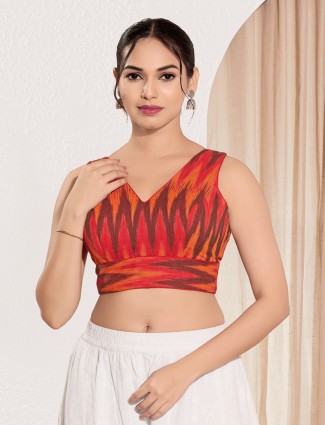 Red ready made blouse in cotton