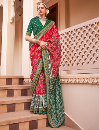 Elegant red silk wedding saree for women