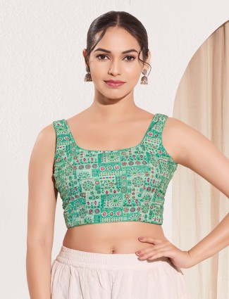 Sea green ready made blouse with square neck
