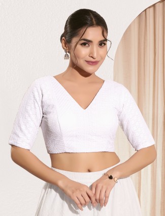 Charming white polyester ready made blouse
